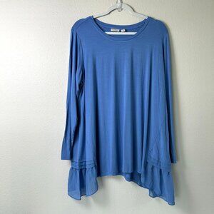 LOGO Lori Goldstein Rayon 230 Knit Top Plus Size 1X Blue Long Sleeve A345530